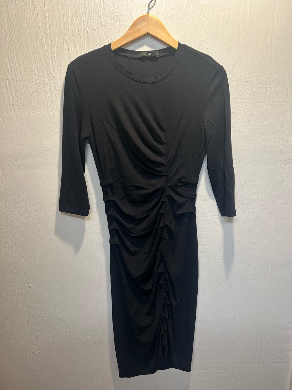 Jarbo Little Black Midi Dress Knit Stretch Ruched Bodycon Date Night